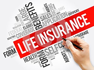 LIFE Insurance word cloud collage, healthcare concept background