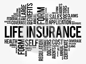 LIFE Insurance word cloud collage, healthcare concept background