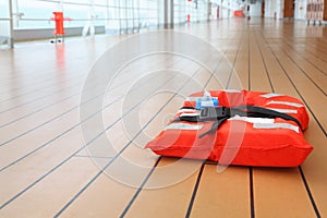 Life jacket lies on deck of cruise liner