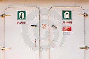 Life jacket rooms on a ferryboat