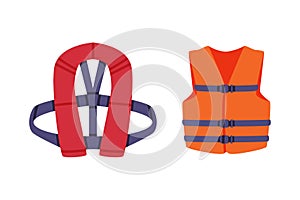 Life Jacket or Vest as Personal Flotation Device for Drowning Prevention Vector Set