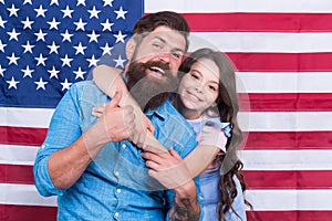 Life, liberty and the pursuit of happiness. Happy family celebrating independence day on american flag background