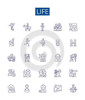 Life line icons signs set. Design collection of Existence, Living, Vitality, Endurance, Survival, Being, Existential
