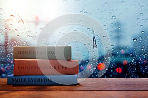 Life and Living Positive concept, Reading Book in Rainy Day