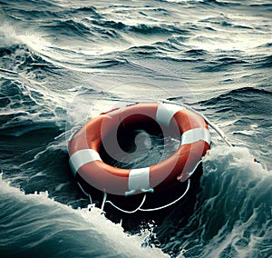 Life preserver adrift in a rough sea