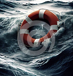 Life preserver adrift in a rough sea