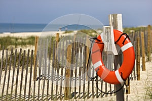 Life preserver on beach