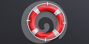 Life preserver on grey black color, rescue life. Lifebuoy float ring, safety equipment. 3d render