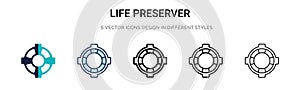 Life preserver icon in filled, thin line, outline and stroke style. Vector illustration of two colored and black life preserver