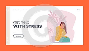 Life Problem, Stress, Depression Landing Page Template. Loneliness Despair, Frustration, Depressed Upset Desperate Woman