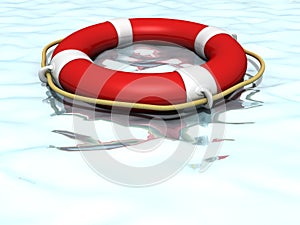 Life ring lifebuoy floating on top of blue water