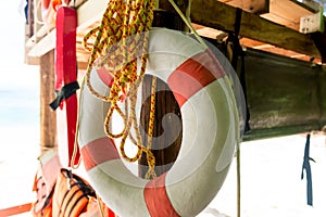 Life ring and rope close-up