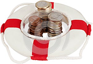 Life ring surroung money - concept of saving momey