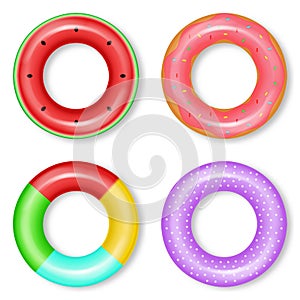 Life rings set collection Vector realistic. 3d detailed water inflated colorful rings sets
