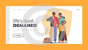 Life's Dual Demands Landing Page Template. Male Character Juggling Between Family And Career Finding Balance