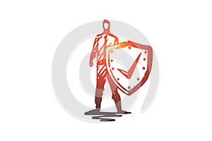 Life, save, shield, safety, protection concept. Hand drawn isolated vector.