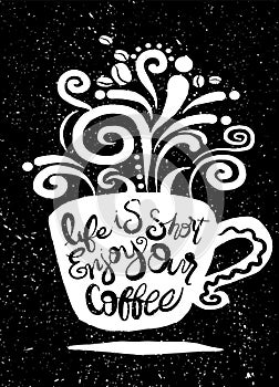 Life is short Coffee. Lettering on coffee cup shape set.