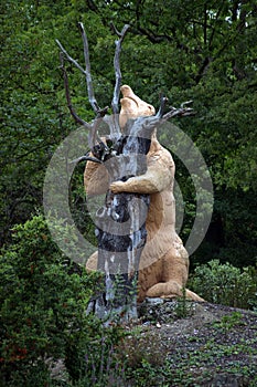 Life size statue of a Megatherium in Crystal Palace Park, London, UK.