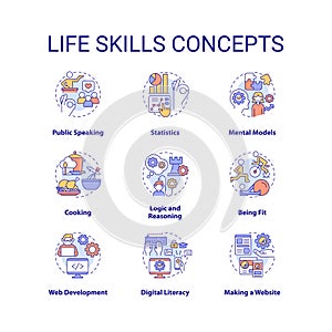 Life skills concept icons set