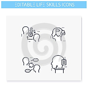 Life skills line icons set. Editable illustrations