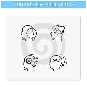 Life skills line icons set. Editable illustrations