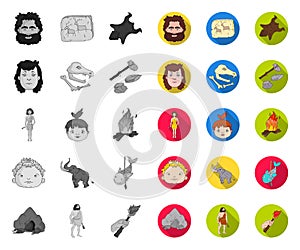 Life in the Stone Age mono,flat icons in set collection for design. Ancient people vector symbol stock web illustration.