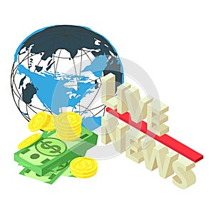 Life stream icon isometric vector. Live news lettering globe grid and cash money