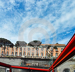 life in a turist bus, how you look the city from the rooftop of a turist bus in Naples