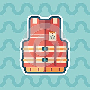 Life vest sticker flat icon with color background.