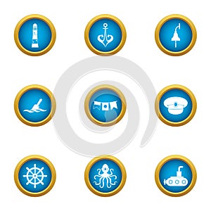 Life in water icons set, flat style