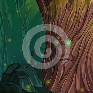 person in a magical living forest