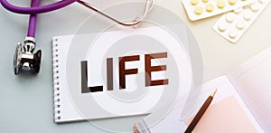 Life word written on medical background. Life text for your desing, concept