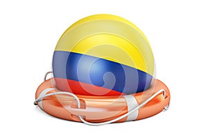 Lifebelt with Colombia flag, safe, help and protect concept. 3D