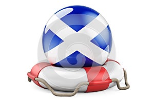 Lifebelt with Scottish flag. Safe, help and protect of Scotland concept. 3D rendering