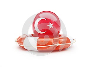 Lifebelt with Turkey flag help on a white background