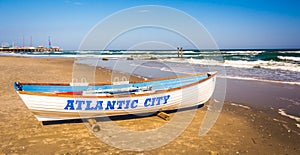 A lifeboat on the beach in Atlantic City, New Jersey. photo