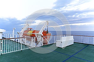 A lifeboat on board a passenger ferry connecting the island of Vis and Split, Vis, Croatia