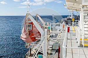 Lifeboat deck of oil tanker.