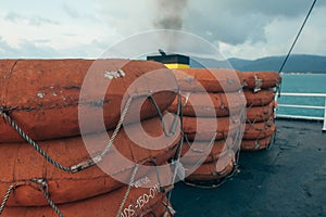 Lifeboat ferry ship, deck, equipment, Lifebuoy shipping, survival, south, catastrophe, emergency, orange, rescue