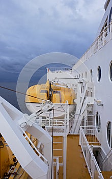 Lifeboat hanging in a crane