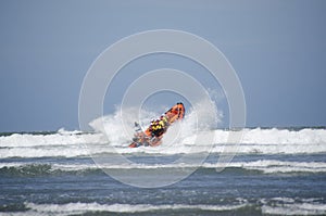 Lifeboat launch into the sea.