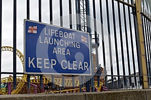 Lifeboat launching area sign.