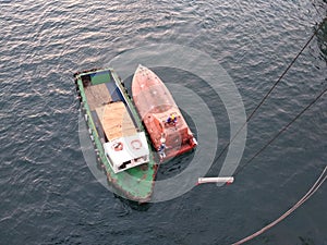 Lifeboat of ship taking to repair works at dubai drydock