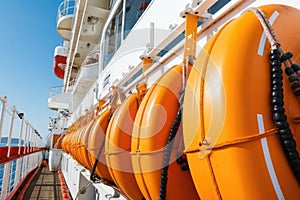 lifeboats attached on the side of a cruise ship