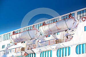 Lifeboats on a luxurious cruise ship