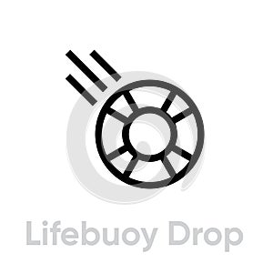 Lifebuoy drop help icon. Editable line vector.