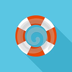 Lifebuoy icon in flat design style. Life belt vector illustration with long shadow, lifesaver symbol