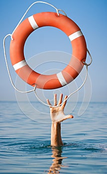 Lifebuoy for man in danger. Rescue situation