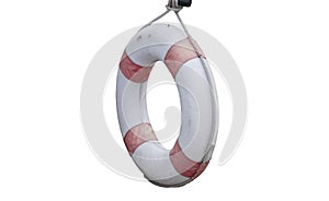 Lifebuoy old  with rope hanging isolated on white backgrounds.life saver.