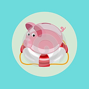 Lifebuoy and piggy bank icon flat design